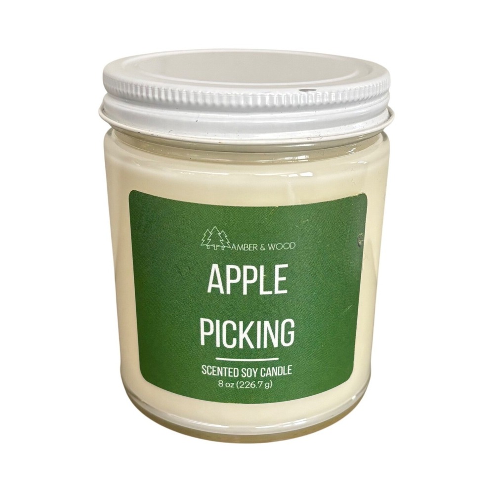 Amber & Wood | Apple Picking Scented Soy Candle | 8oz | Fall 22 | Glass Jar